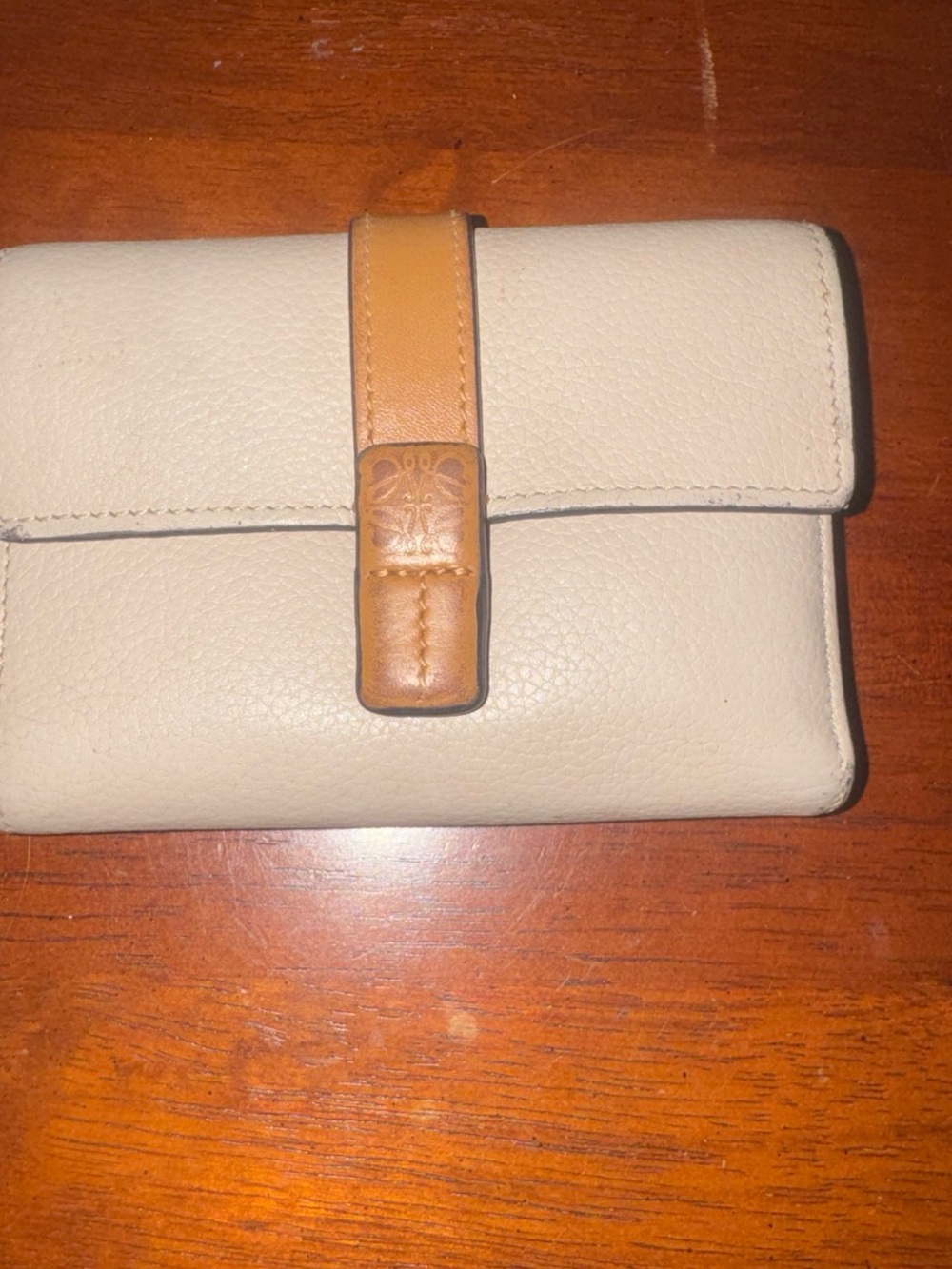 Loewe Cream Leather Wallet with Tan Strap